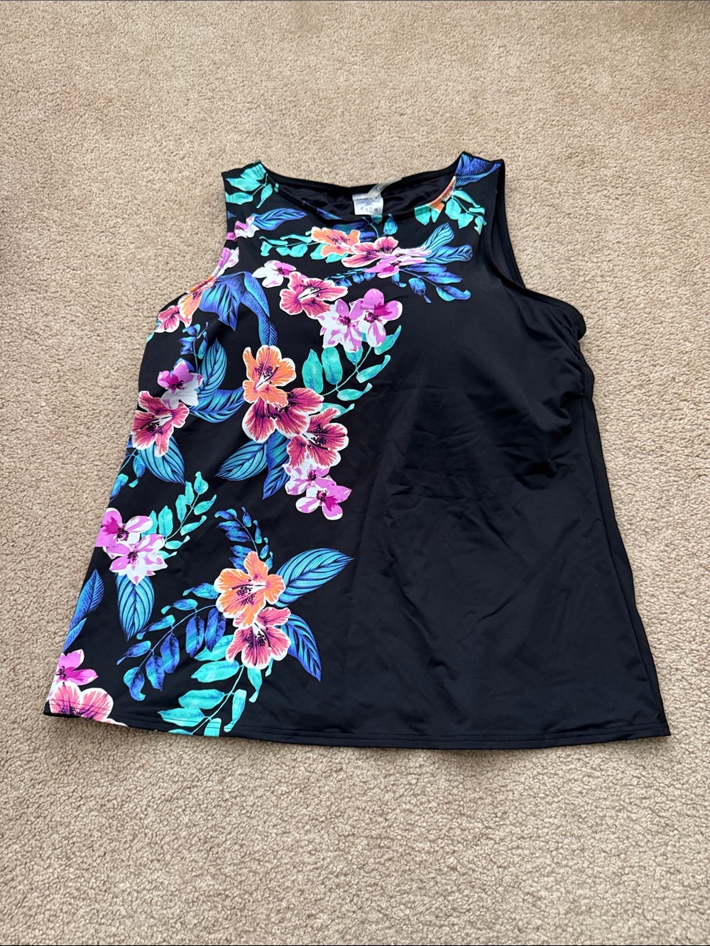 Lands' End High Neck Vibrant Waterfall Floral Print Tankini Top Size 18D